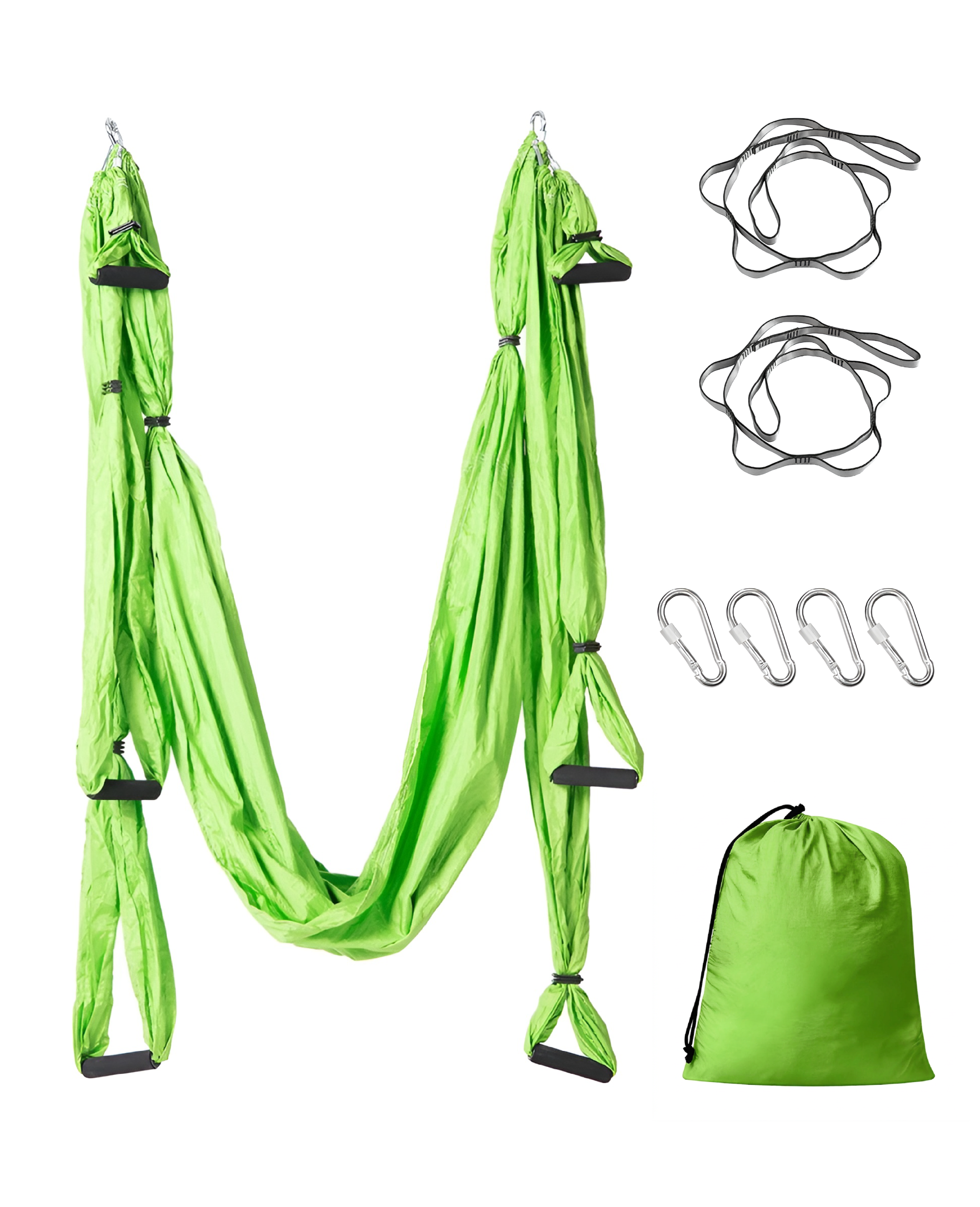 Fıstık Yeşili 6 tutamaçlı paraşüt kumaşı Yogatime kulplu yoga hamağı
