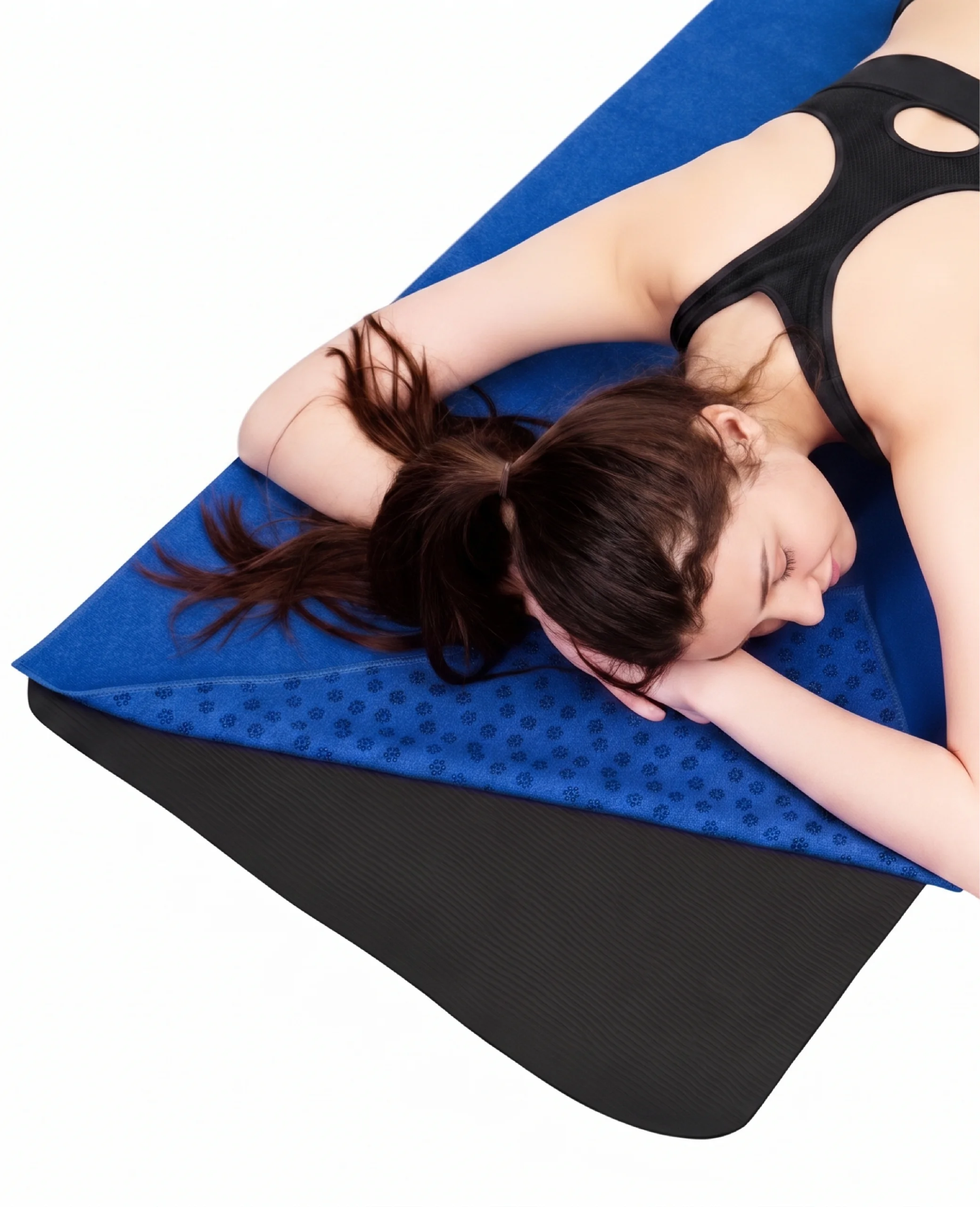 Mikrofiber ve ABS Kaymaz Tabanlı Koyu Mavi Yogatime Yoga Mat Havlusu Kullanımı