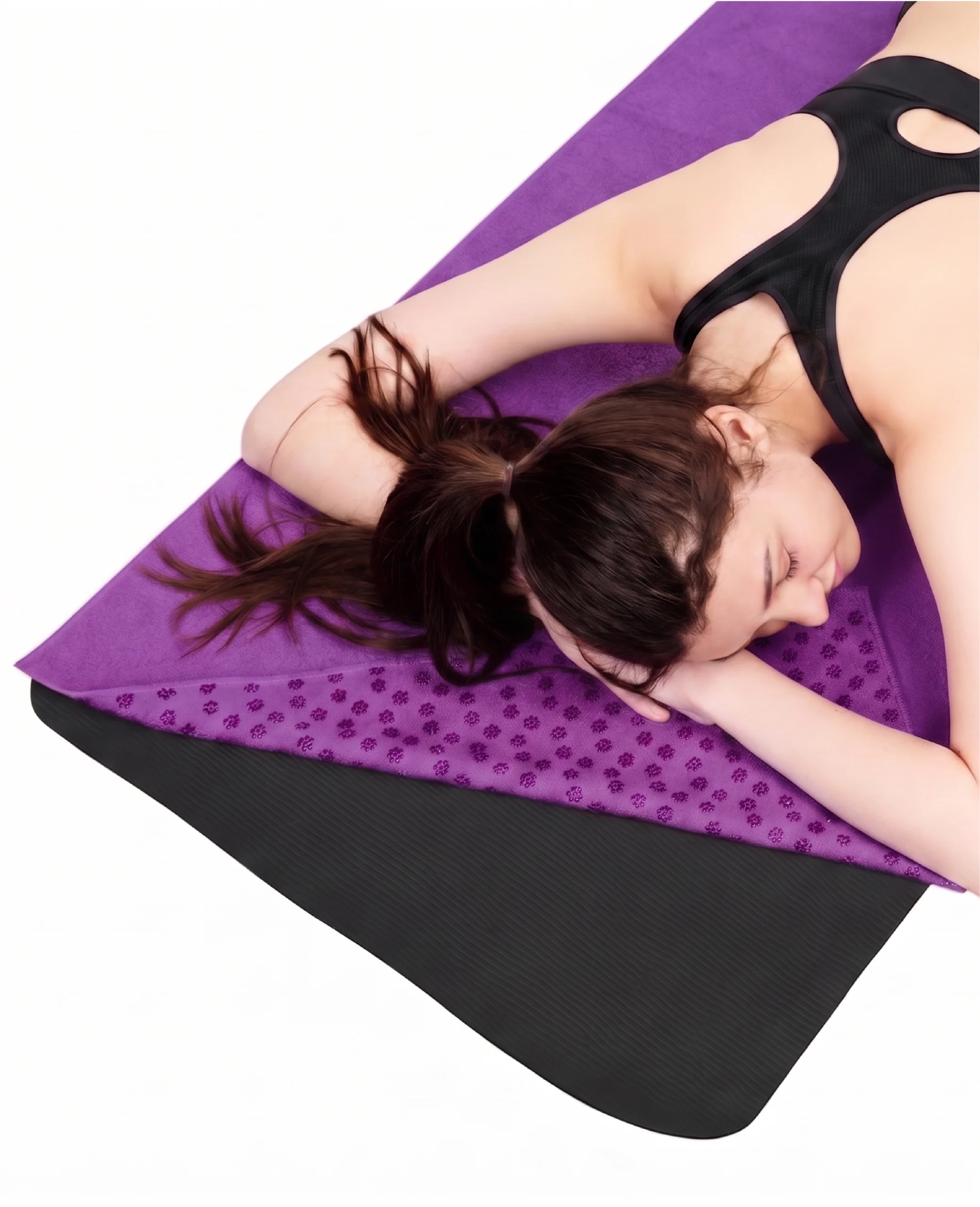 Mikrofiber ve ABS Kaymaz Tabanlı Mor Yogatime Yoga Mat Havlusu Kullanımı