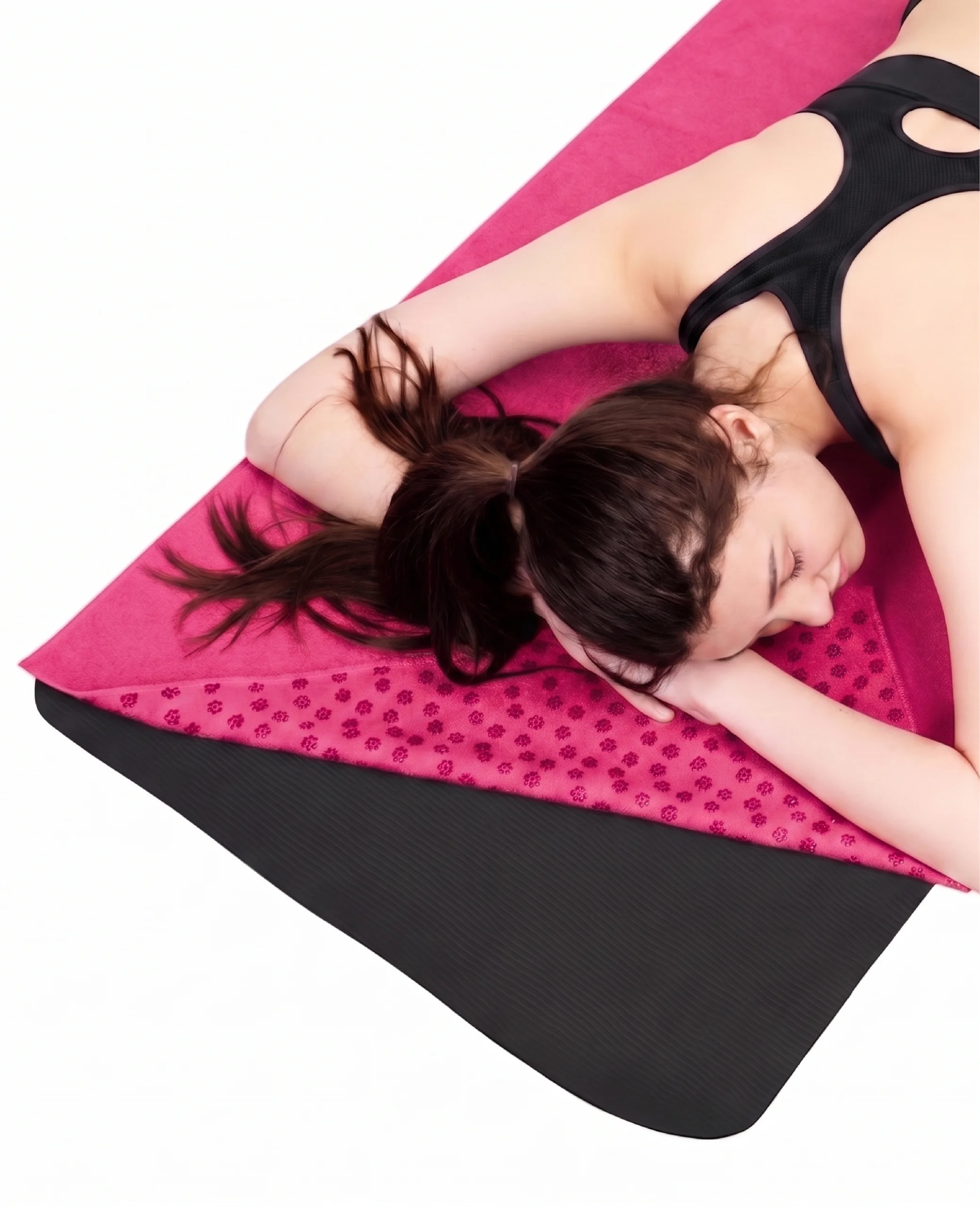Mikrofiber ve ABS Kaymaz Tabanlı Fuşya Yogatime Yoga Mat Havlusu Kullanımı