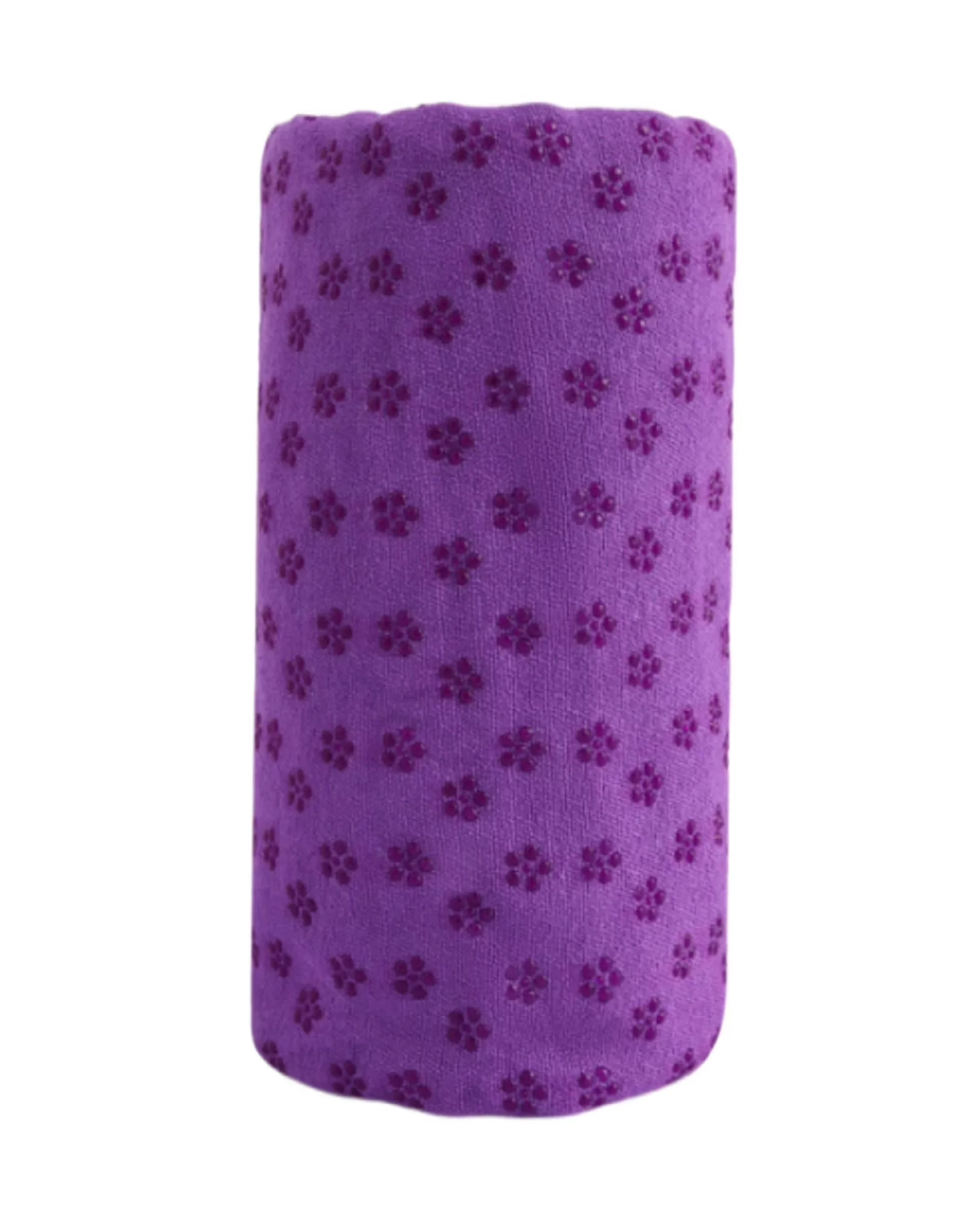 Mikrofiber ve ABS Kaymaz Tabanlı Mor Yogatime Yoga Mat Havlusu Sarılı Görünümü ve Doku Detayı
