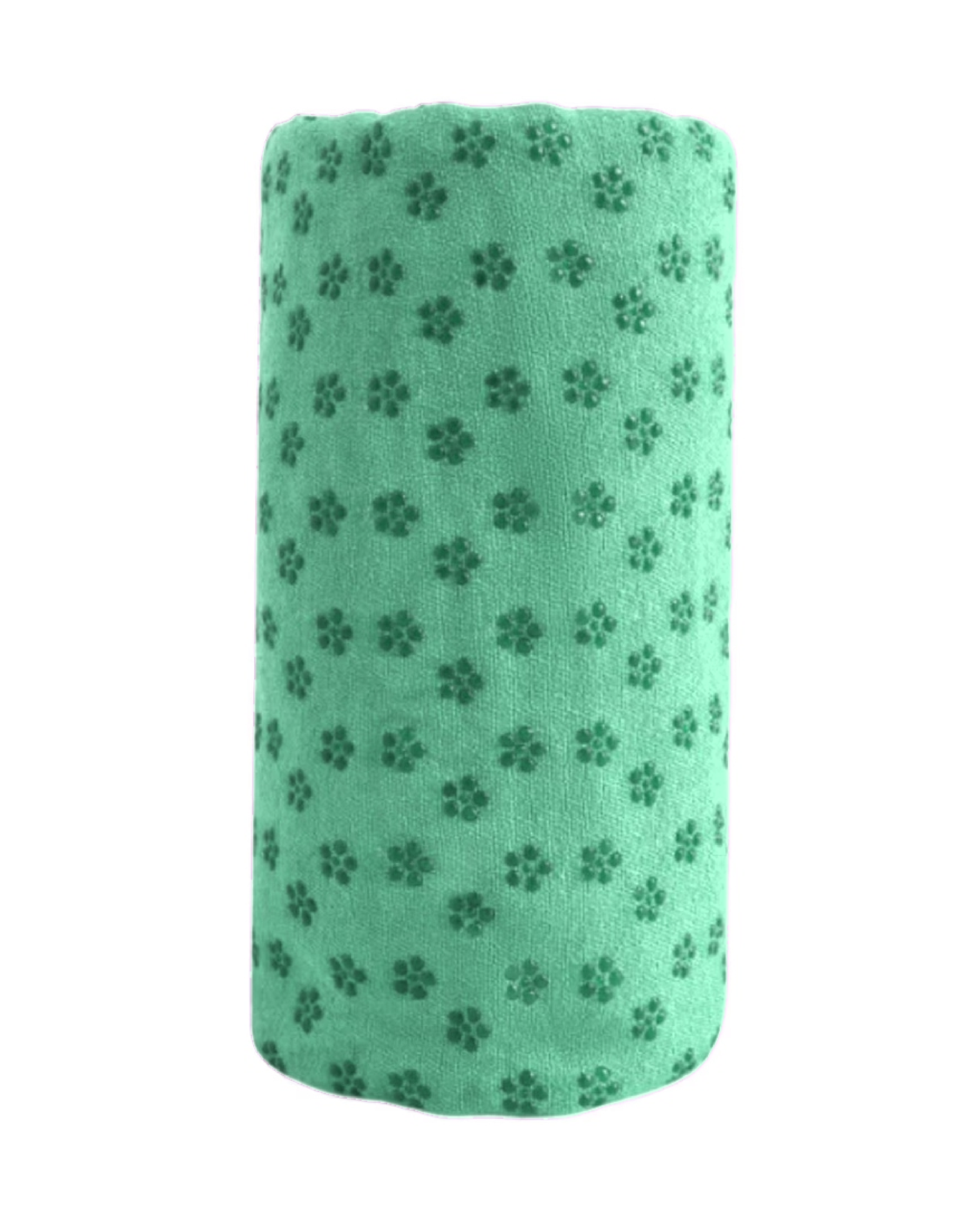 Mikrofiber ve ABS Kaymaz Tabanlı Yeşil Yogatime Yoga Mat Havlusu Sarılı Görünümü ve Doku Detayı