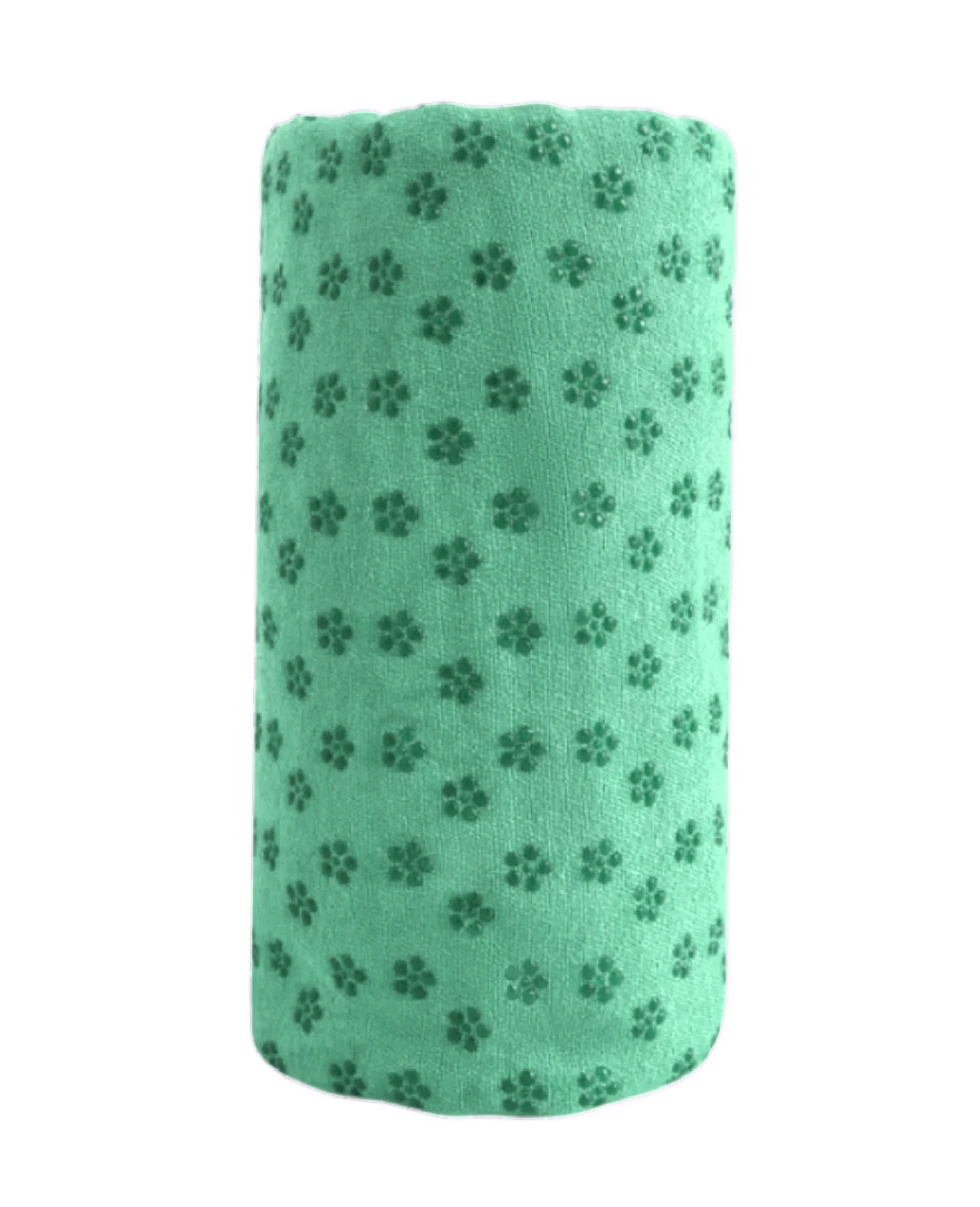 Mikrofiber ve ABS Kaymaz Tabanlı Yeşil Yogatime Yoga Mat Havlusu Sarılı Görünümü ve Doku Detayı