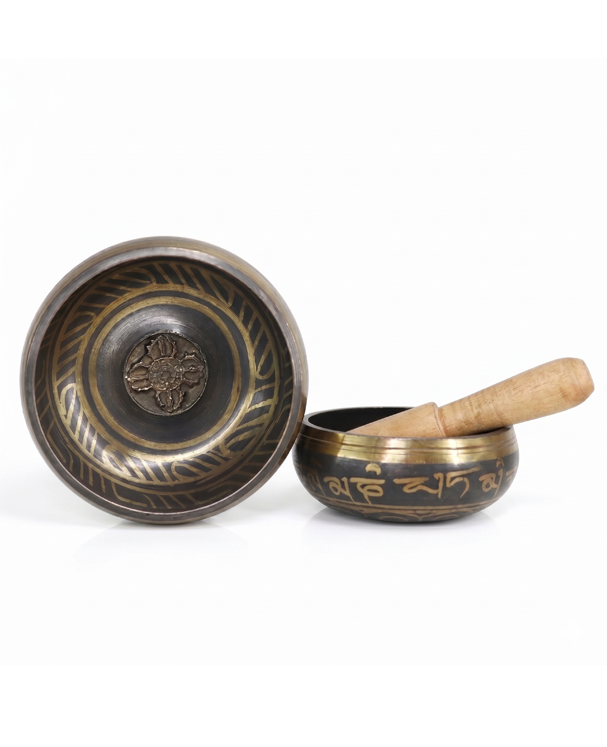 Ahşap tokmaklı bronz alaşım Yogatime Tibet Çanağı singing bowl detayları