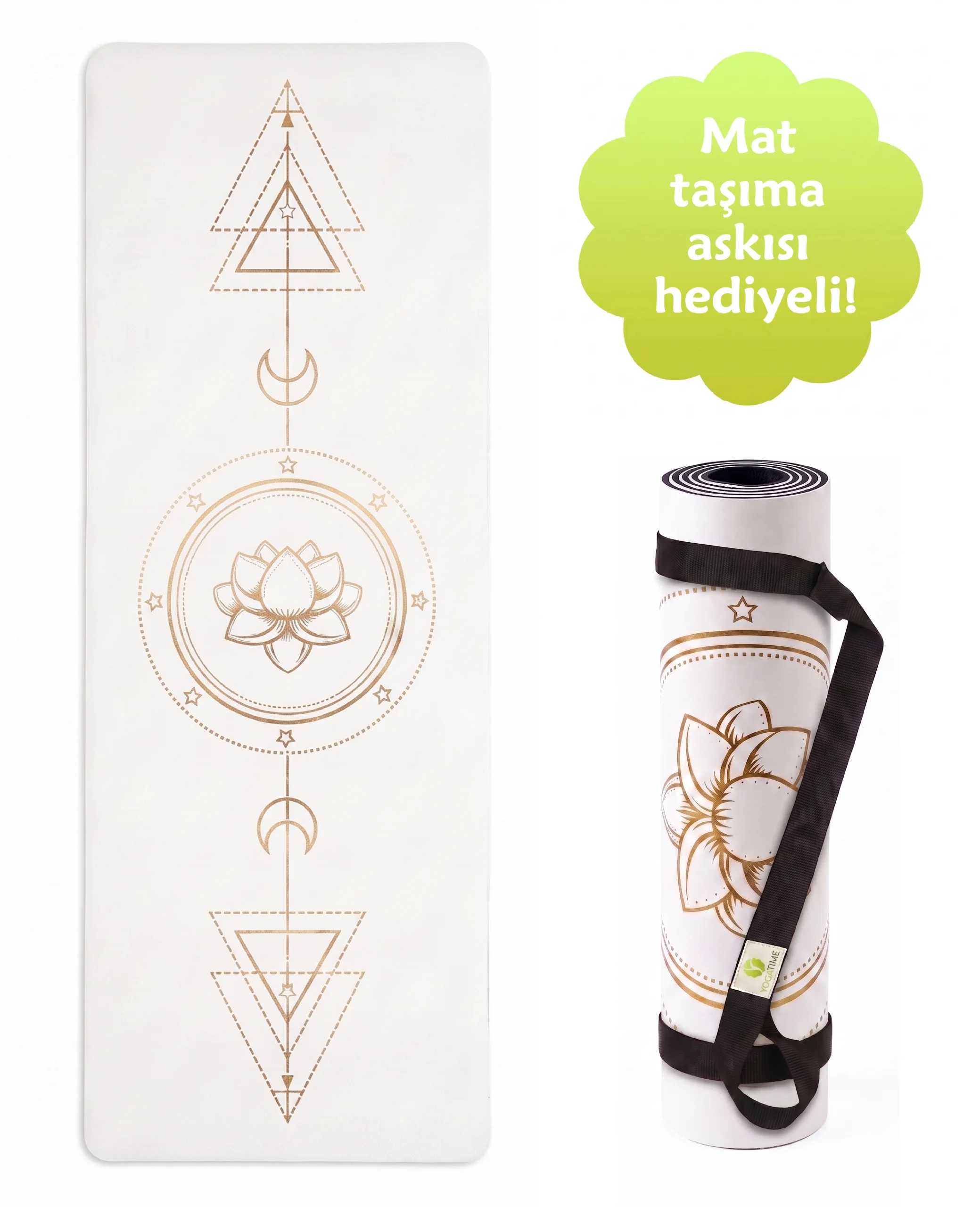 Bedeni doğru hizalamaya yardımcı altın işlemeli 5mm beyaz kauçuk yoga matı