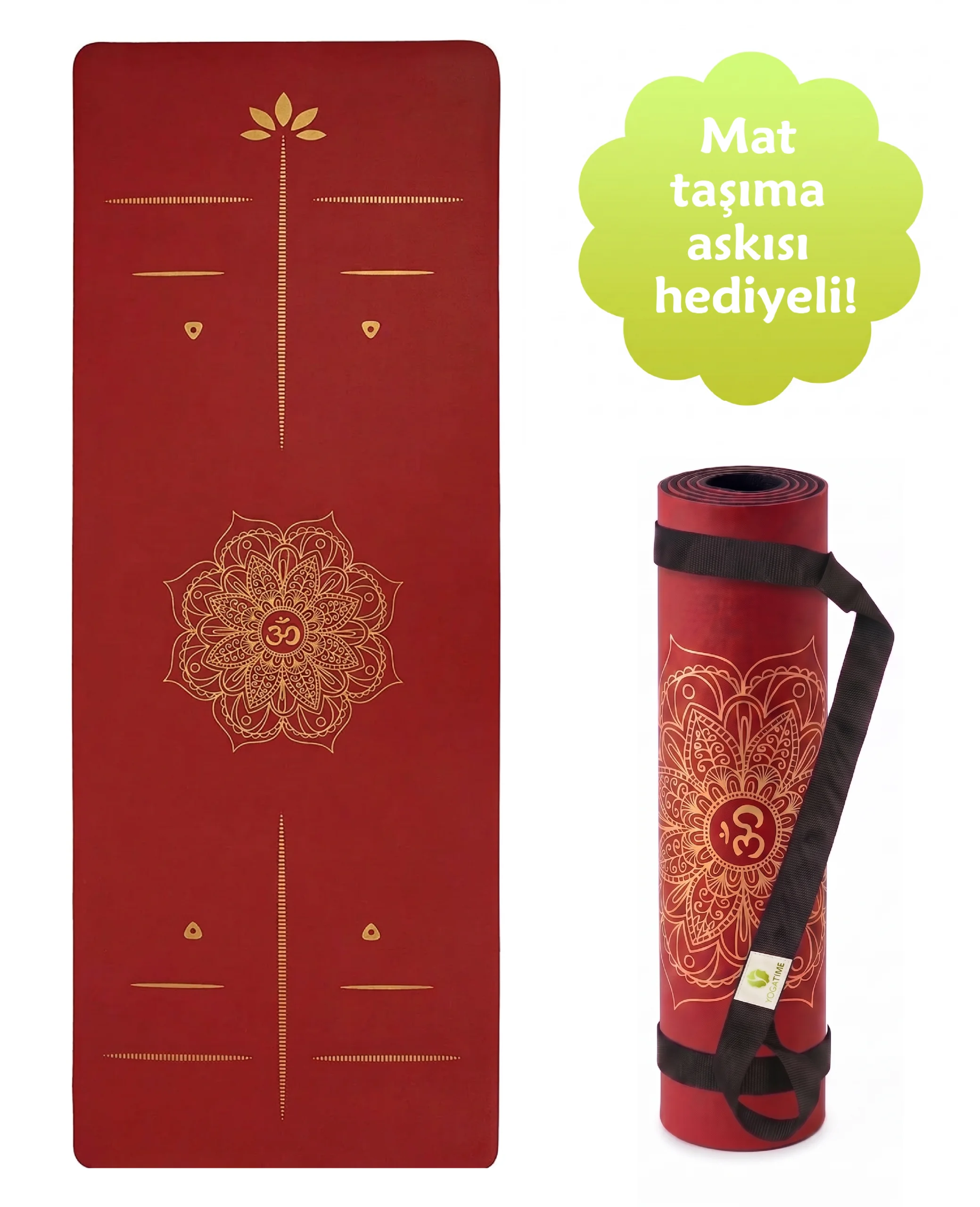 Bedeni doğru hizalamaya yardımcı altın işlemeli 5mm kırmızı kauçuk yoga matı