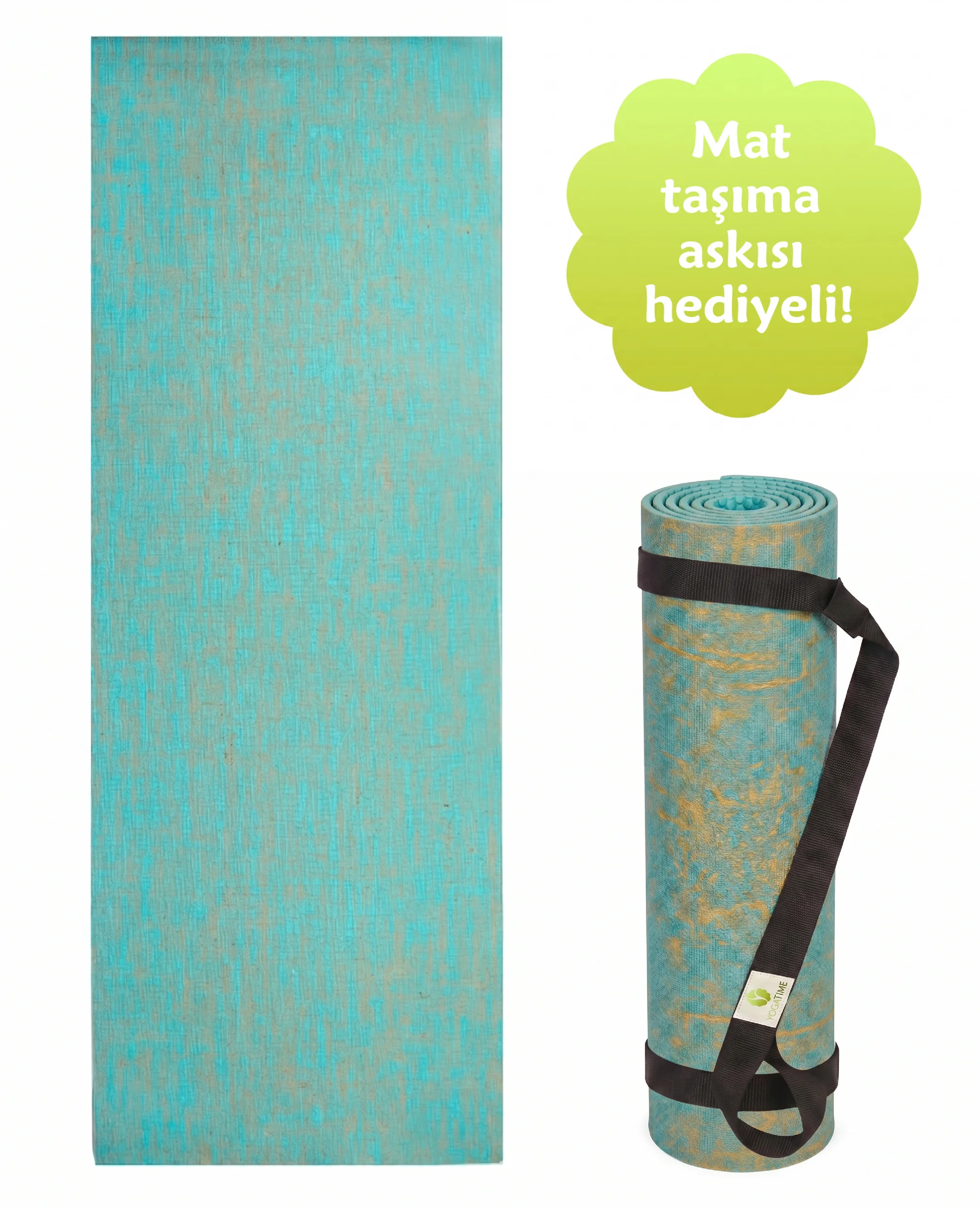 Doğal Organik Dokulu Turkuaz Yogatime 5mm Jüt Yoga Matı